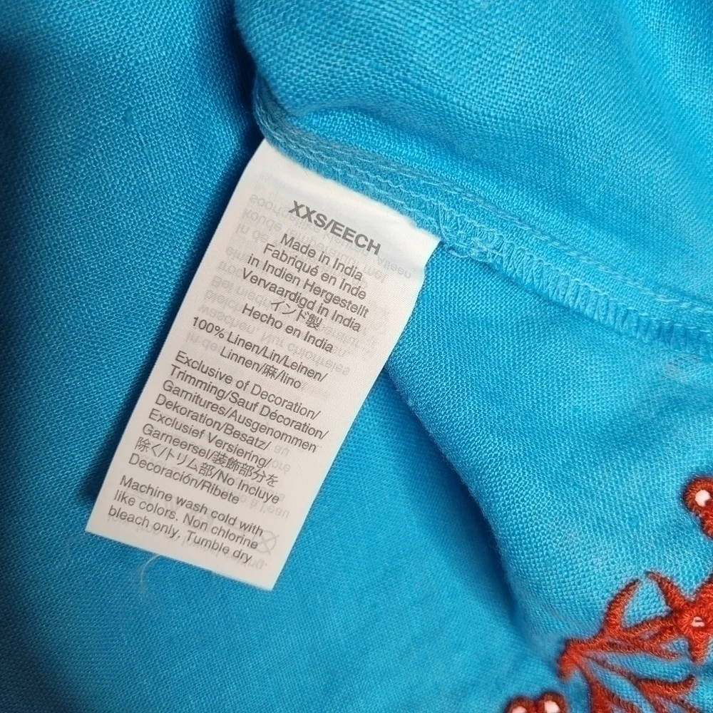 J. Crew Embroidered Linen Tunic Monaco Blue